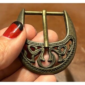 Ornate Western Belt Buckle VTG Style‎ Metal Filigree Design Antique Brass Finish